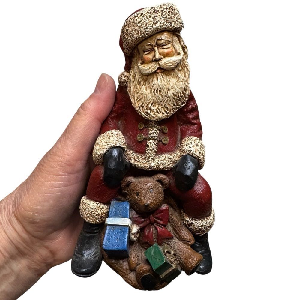 Vintage Santa Claus Toys Teddy Bear Christmas Holiday December Figurine 7 inch